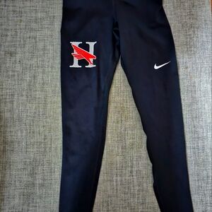 Black Nike Pro Leggings with Red and White Logo
